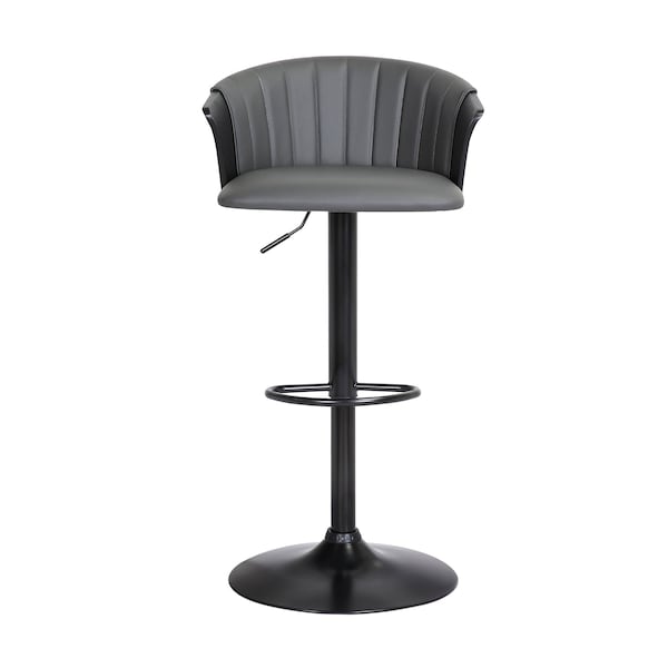 Lydia Adjustable Black Wood Bar Stool In Grey Faux Leather With Black Metal